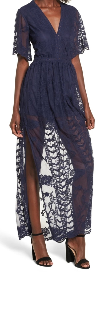 Socialite Lace Romper Dress - Navy Blue